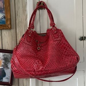 Jessica Simpson Red Crocodile-Embossed Shoulder Bag large